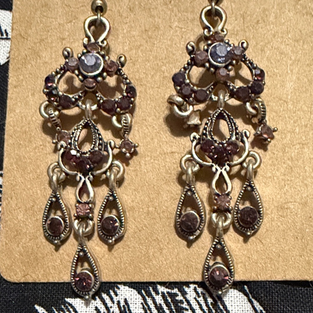 Elegant Gold and Purple Chandelier Earrings